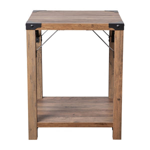 English Elm Wyatt Modern Farmhouse 2-Tier End Table with Black Metal Accents for Living Room or Entryway Style Rustic Oak ZG-036-OAK-GG