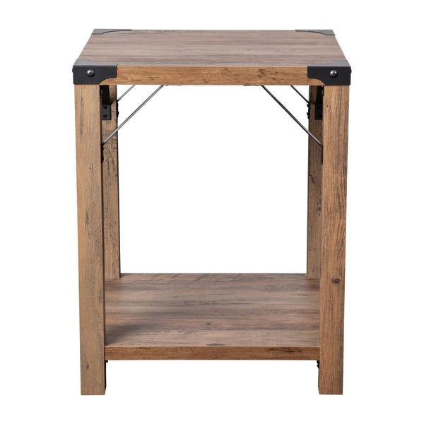English Elm Wyatt Modern Farmhouse 2-Tier End Table with Black Metal Accents for Living Room or Entryway Style Rustic Oak ZG-036-OAK-GG