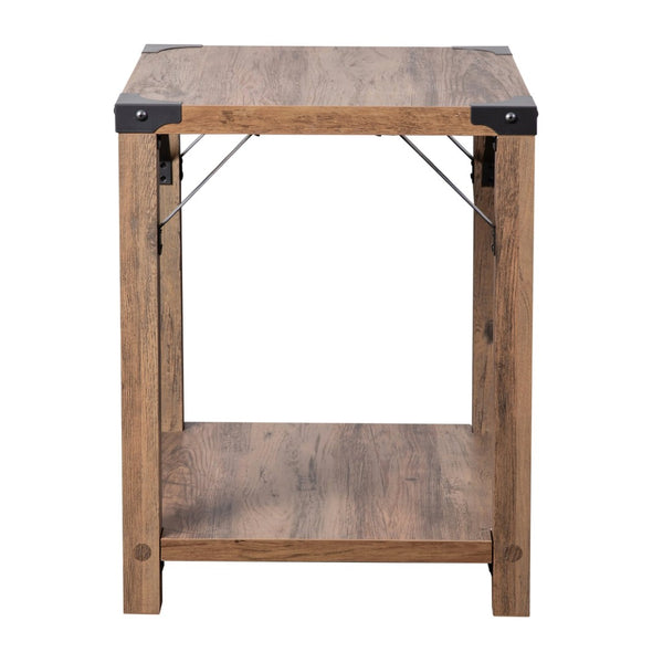 English Elm Wyatt Modern Farmhouse 2-Tier End Table with Black Metal Accents for Living Room or Entryway Style Rustic Oak ZG-036-OAK-GG