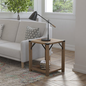English Elm Wyatt Modern Farmhouse 2-Tier End Table with Black Metal Accents for Living Room or Entryway Style Rustic Oak ZG-036-OAK-GG