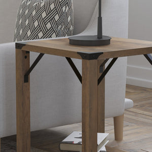 English Elm Wyatt Modern Farmhouse 2-Tier End Table with Black Metal Accents for Living Room or Entryway Style Rustic Oak ZG-036-OAK-GG
