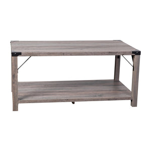 English Elm Wyatt Modern Farmhouse 2-Tier Coffee Table with Stylish Black Metal Accents and Sturdy Design Gray Wash ZG-037-GY-GG