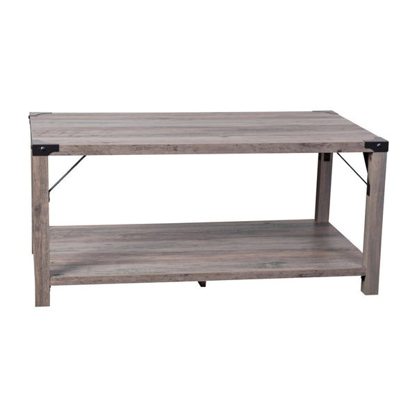English Elm Wyatt Modern Farmhouse 2-Tier Coffee Table with Stylish Black Metal Accents and Sturdy Design Gray Wash ZG-037-GY-GG