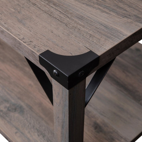 English Elm Wyatt Modern Farmhouse 2-Tier Coffee Table with Stylish Black Metal Accents and Sturdy Design Gray Wash ZG-037-GY-GG