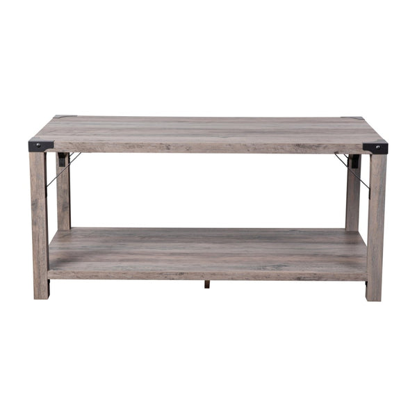 English Elm Wyatt Modern Farmhouse 2-Tier Coffee Table with Stylish Black Metal Accents and Sturdy Design Gray Wash ZG-037-GY-GG