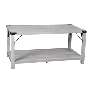 English Elm Wyatt Modern Farmhouse 2-Tier Coffee Table with Stylish Black Metal Accents and Sturdy Design Aspen Gray ZG-037-LTGY-GG