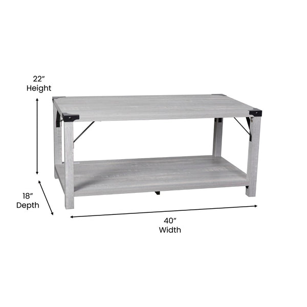 English Elm Wyatt Modern Farmhouse 2-Tier Coffee Table with Stylish Black Metal Accents and Sturdy Design Aspen Gray ZG-037-LTGY-GG