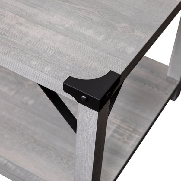 English Elm Wyatt Modern Farmhouse 2-Tier Coffee Table with Stylish Black Metal Accents and Sturdy Design Aspen Gray ZG-037-LTGY-GG