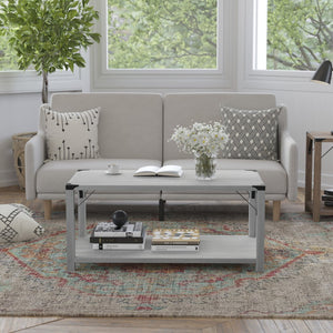 English Elm Wyatt Modern Farmhouse 2-Tier Coffee Table with Stylish Black Metal Accents and Sturdy Design Aspen Gray ZG-037-LTGY-GG