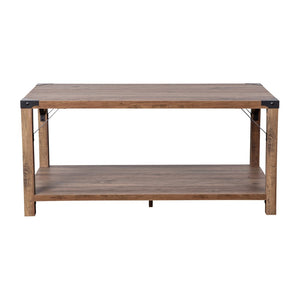 English Elm Wyatt Modern Farmhouse 2-Tier Coffee Table with Stylish Black Metal Accents and Sturdy Design Rustic Oak ZG-037-OAK-GG