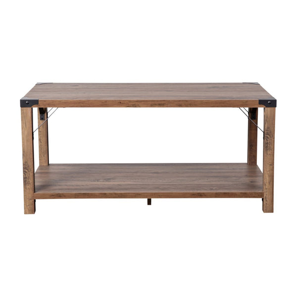 English Elm Wyatt Modern Farmhouse 2-Tier Coffee Table with Stylish Black Metal Accents and Sturdy Design Rustic Oak ZG-037-OAK-GG