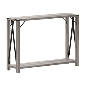 English Elm Wyatt Modern Farmhouse 2-Tier Console Table with Black Metal Accents for Entryway or Living Room Gray Wash ZG-038-GY-GG