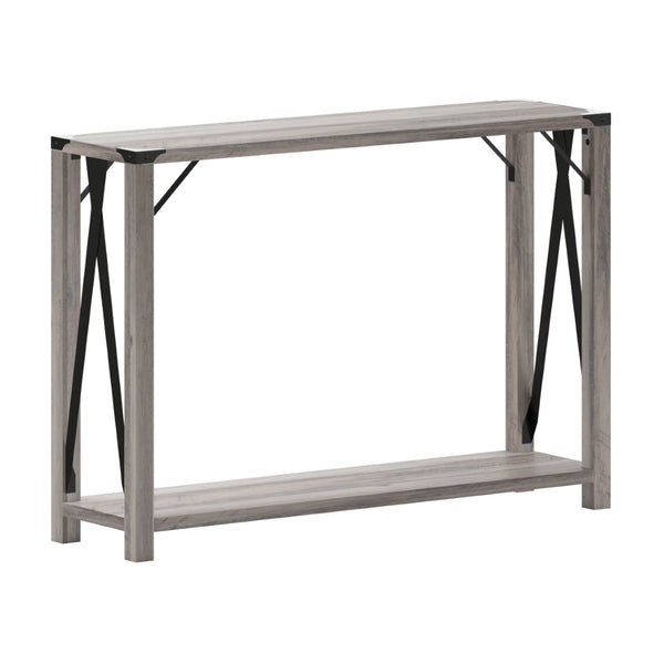 English Elm Wyatt Modern Farmhouse 2-Tier Console Table with Black Metal Accents for Entryway or Living Room Gray Wash ZG-038-GY-GG