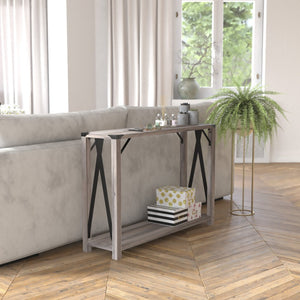 English Elm Wyatt Modern Farmhouse 2-Tier Console Table with Black Metal Accents for Entryway or Living Room Gray Wash ZG-038-GY-GG