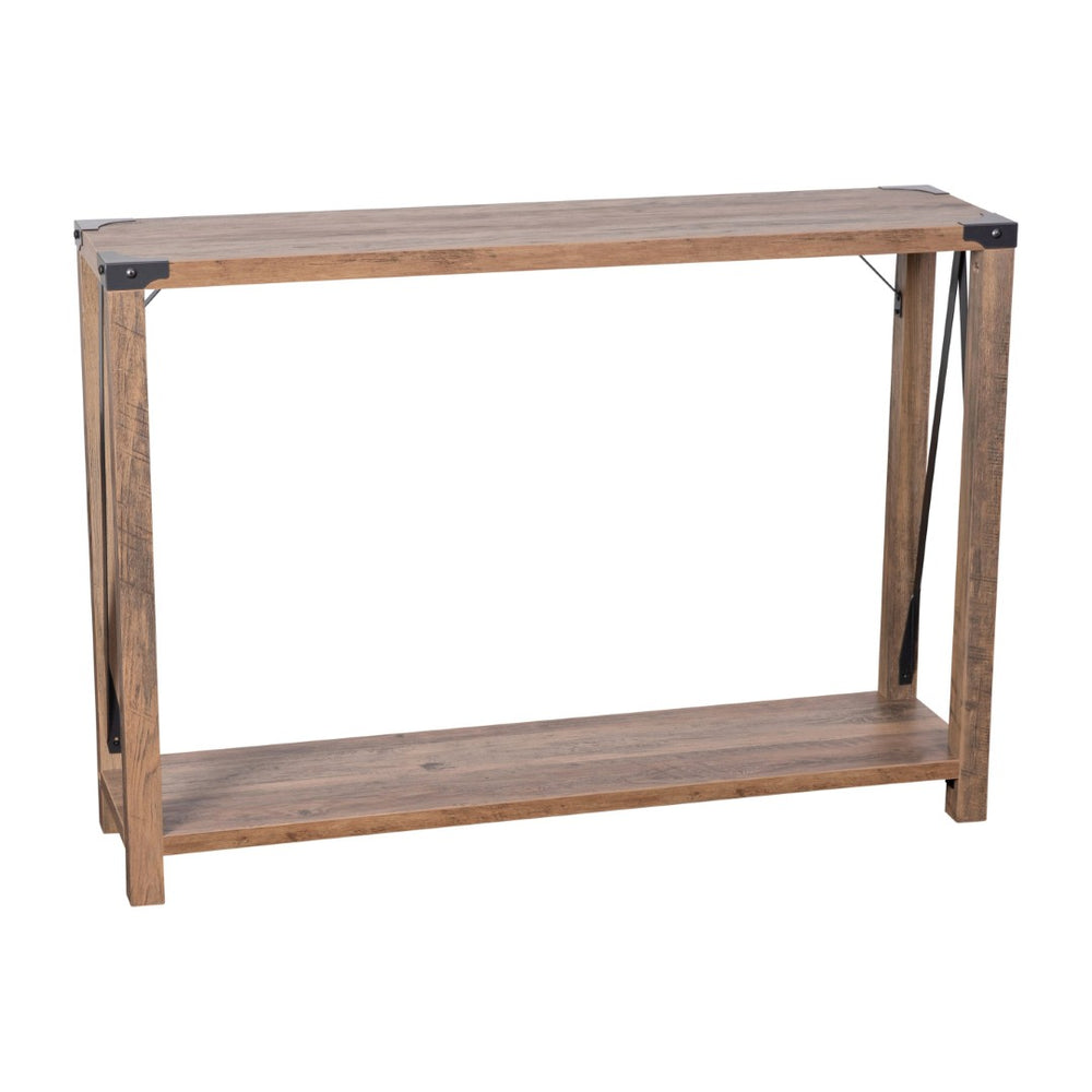 English Elm Wyatt Modern Farmhouse 2-Tier Console Table with Black Metal Accents for Entryway or Living Room Rustic Oak ZG-038-OAK-GG