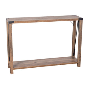 English Elm Wyatt Modern Farmhouse 2-Tier Console Table with Black Metal Accents for Entryway or Living Room Rustic Oak ZG-038-OAK-GG