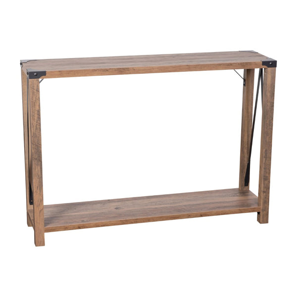 English Elm Wyatt Modern Farmhouse 2-Tier Console Table with Black Metal Accents for Entryway or Living Room Rustic Oak ZG-038-OAK-GG