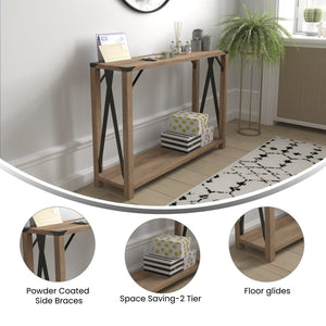 English Elm Wyatt Modern Farmhouse 2-Tier Console Table with Black Metal Accents for Entryway or Living Room Rustic Oak ZG-038-OAK-GG