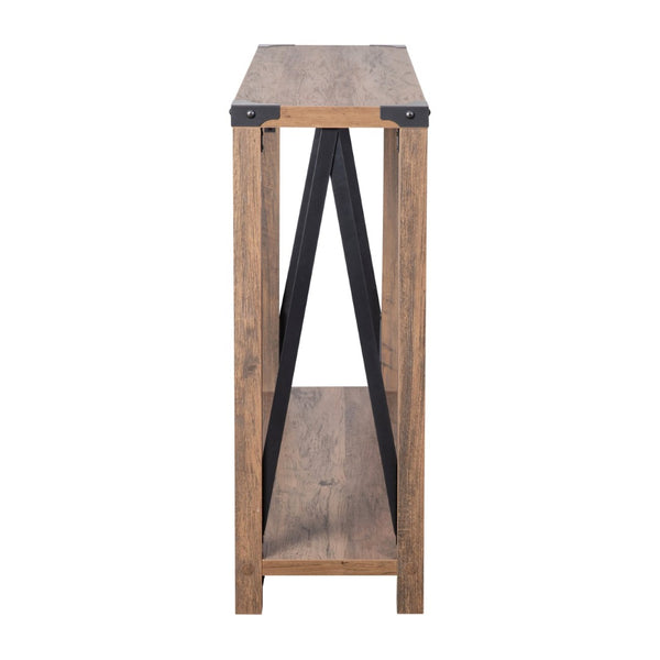 English Elm Wyatt Modern Farmhouse 2-Tier Console Table with Black Metal Accents for Entryway or Living Room Rustic Oak ZG-038-OAK-GG