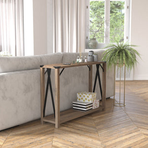 English Elm Wyatt Modern Farmhouse 2-Tier Console Table with Black Metal Accents for Entryway or Living Room Rustic Oak ZG-038-OAK-GG