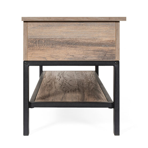 English Elm Wyatt Farmhouse Entryway Storage Bench with Lift-Top Seat and Open Shelf for Organized Living Spaces Gray ZG-075-GY-GG