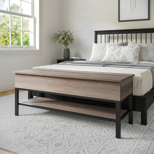 English Elm Wyatt Farmhouse Entryway Storage Bench with Lift-Top Seat and Open Shelf for Organized Living Spaces Gray ZG-075-GY-GG