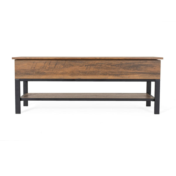 English Elm Wyatt Farmhouse Entryway Storage Bench with Lift-Top Seat and Open Shelf for Organized Living Spaces Rustic Oak ZG-075-OAK-GG