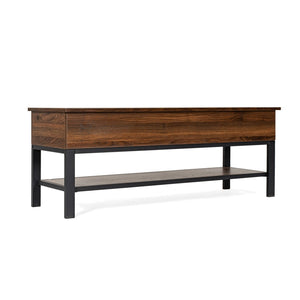 English Elm Wyatt Farmhouse Entryway Storage Bench with Lift-Top Seat and Open Shelf for Organized Living Spaces Walnut ZG-075-WAL-GG