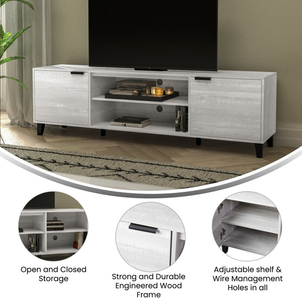 English Elm Nelson 70" Mid Century Modern TV Stand for 60" TVs - Adjustable Shelves, Dual Storage & Wire Management ZG-129-70-GY-GG