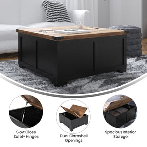 English Elm Wyatt 35.75" Farmhouse Lift Top Coffee Table with Hidden Storage and Rustic Oak Charm for Living Rooms Black ZG-ZP-030-BLK-GG