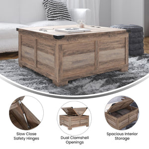 English Elm Wyatt 35.75" Farmhouse Lift Top Coffee Table with Hidden Storage and Rustic Oak Charm for Living Rooms Gray Wash ZG-ZP-030-GRY-GG