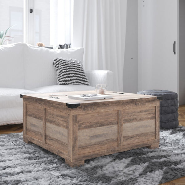English Elm Wyatt 35.75" Farmhouse Lift Top Coffee Table with Hidden Storage and Rustic Oak Charm for Living Rooms Gray Wash ZG-ZP-030-GRY-GG