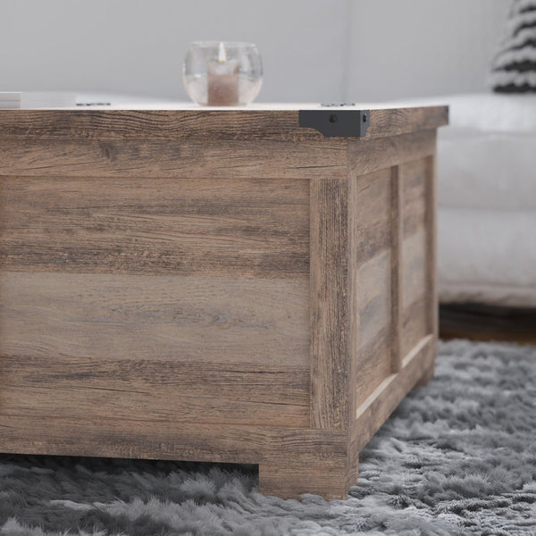 English Elm Wyatt 35.75" Farmhouse Lift Top Coffee Table with Hidden Storage and Rustic Oak Charm for Living Rooms Gray Wash ZG-ZP-030-GRY-GG