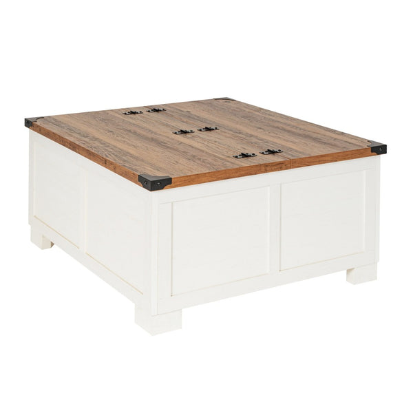 English Elm Wyatt 35.75" Farmhouse Lift Top Coffee Table with Hidden Storage and Rustic Oak Charm for Living Rooms White ZG-ZP-030-WT-GG