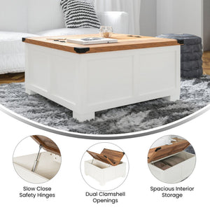 English Elm Wyatt 35.75" Farmhouse Lift Top Coffee Table with Hidden Storage and Rustic Oak Charm for Living Rooms White ZG-ZP-030-WT-GG