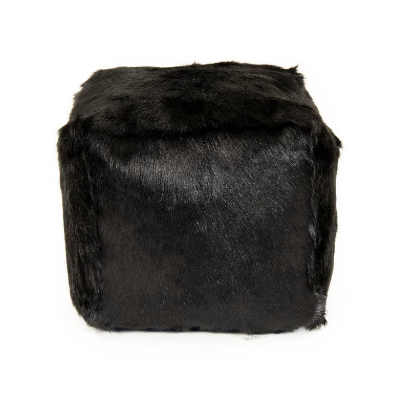 Zentique Tibetan Black Goat Fur Pouf — Handcrafted Plush Ottoman W22xH16xD22, Rustic Luxe Seating Accent ZGFC-black