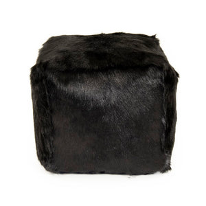 Zentique Tibetan Black Goat Fur Pouf — Handcrafted Plush Ottoman W22xH16xD22, Rustic Luxe Seating Accent ZGFC-black