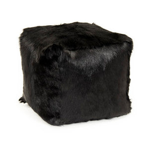 Zentique Tibetan Black Goat Fur Pouf — Handcrafted Plush Ottoman W22xH16xD22, Rustic Luxe Seating Accent ZGFC-black