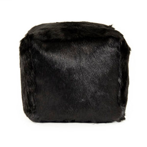 Zentique Tibetan Black Goat Fur Pouf — Handcrafted Plush Ottoman W22xH16xD22, Rustic Luxe Seating Accent ZGFC-black