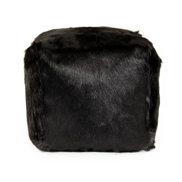 Zentique Tibetan Black Goat Fur Pouf — Handcrafted Plush Ottoman W22xH16xD22, Rustic Luxe Seating Accent ZGFC-black