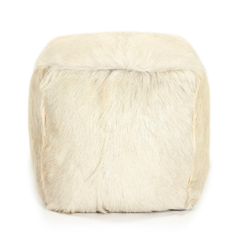 Zentique Tibetan Ivory Goat Fur Pouf — Handcrafted Plush Ottoman, Sculptural Accent Seat for Modern & Boho Homes ZGFC-ivory