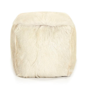 Zentique Tibetan Ivory Goat Fur Pouf — Handcrafted Plush Ottoman, Sculptural Accent Seat for Modern & Boho Homes ZGFC-ivory