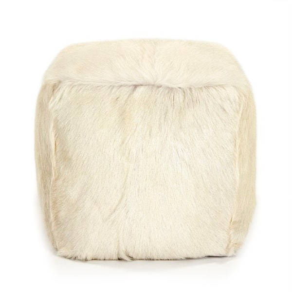 Zentique Tibetan Ivory Goat Fur Pouf — Handcrafted Plush Ottoman, Sculptural Accent Seat for Modern & Boho Homes ZGFC-ivory