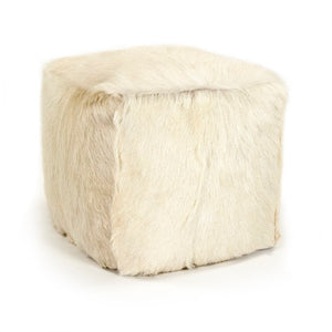 Zentique Tibetan Ivory Goat Fur Pouf — Handcrafted Plush Ottoman, Sculptural Accent Seat for Modern & Boho Homes ZGFC-ivory