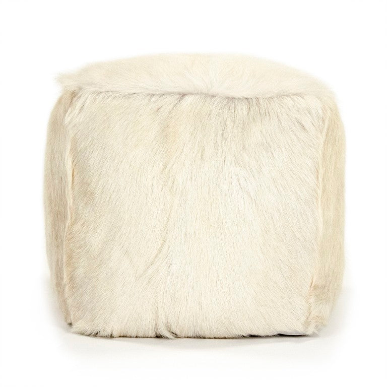 Zentique Tibetan Ivory Goat Fur Pouf — Handcrafted Plush Ottoman, Sculptural Accent Seat for Modern & Boho Homes ZGFC-ivory