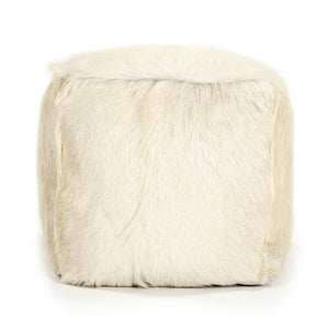 Zentique Tibetan Ivory Goat Fur Pouf — Handcrafted Plush Ottoman, Sculptural Accent Seat for Modern & Boho Homes ZGFC-ivory