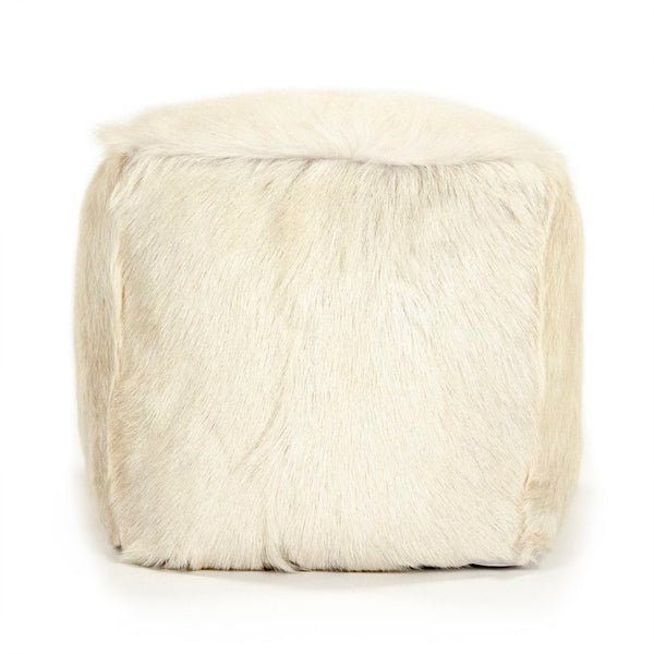 Zentique Tibetan Ivory Goat Fur Pouf — Handcrafted Plush Ottoman, Sculptural Accent Seat for Modern & Boho Homes ZGFC-ivory