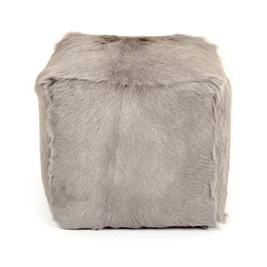 Zentique Tibetan Light Grey Goat Fur Pouf — Handcrafted Plush Accent Seat & Footstool, Cozy Boho Texture, W22xH16xD22 inches ZGFC-light grey