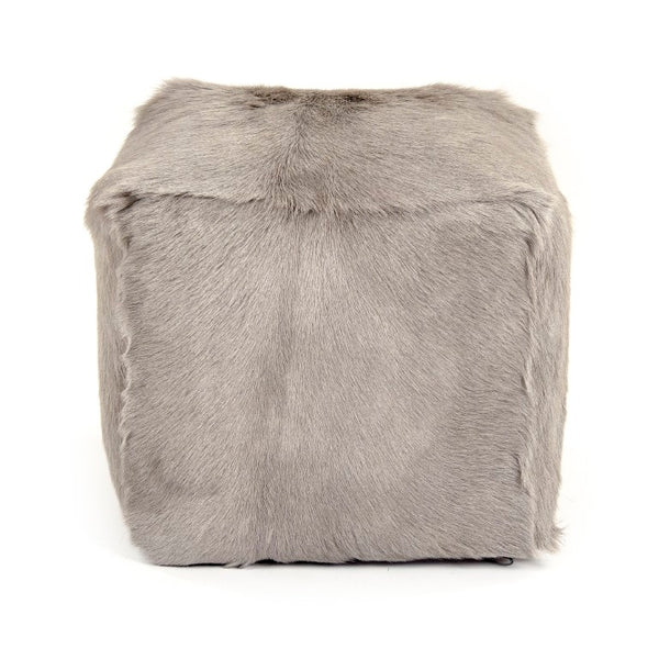 Zentique Tibetan Light Grey Goat Fur Pouf — Handcrafted Plush Accent Seat & Footstool, Cozy Boho Texture, W22xH16xD22 inches ZGFC-light grey