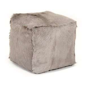 Zentique Tibetan Light Grey Goat Fur Pouf — Handcrafted Plush Accent Seat & Footstool, Cozy Boho Texture, W22xH16xD22 inches ZGFC-light grey